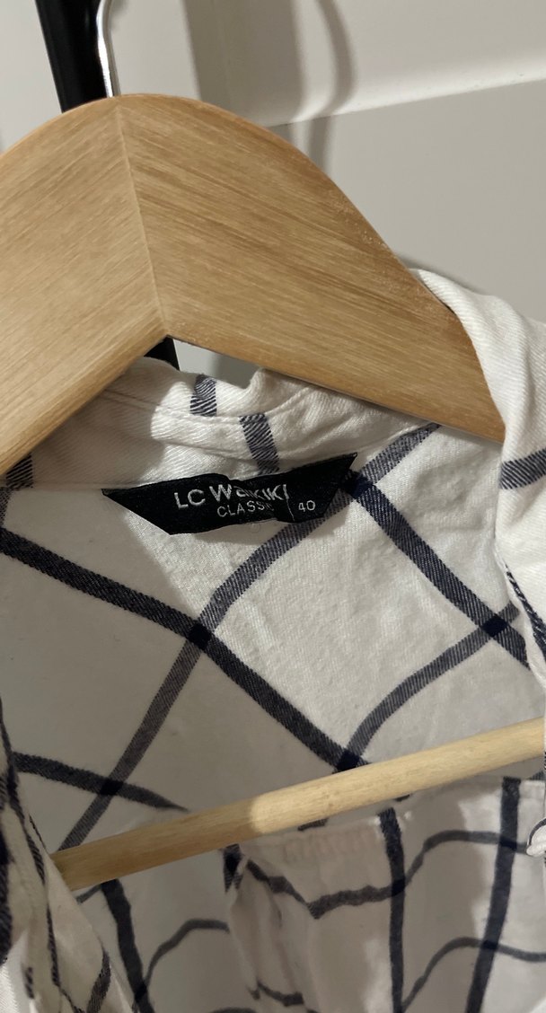 Gri Kareli Uzun Kollu Kadın Gömlek - Görsel 2