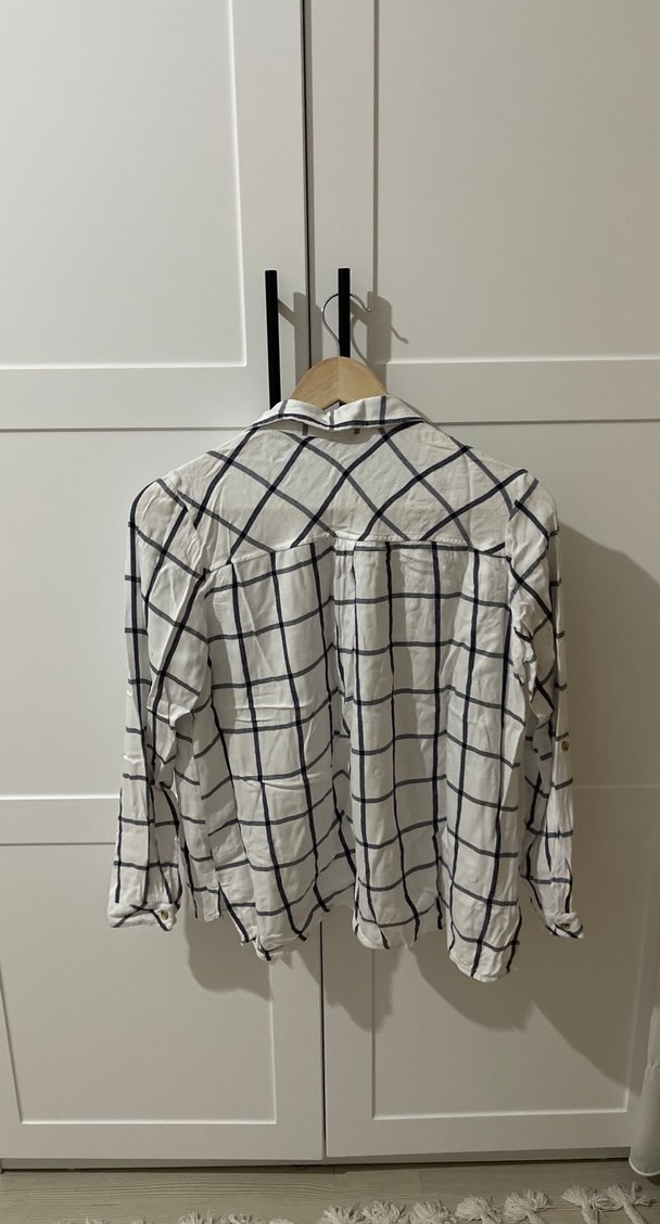 Gri Kareli Uzun Kollu Kadın Gömlek - Görsel 3