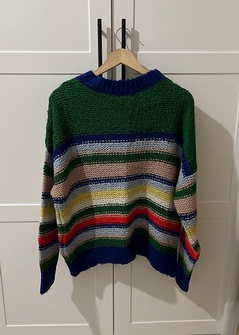 Renkli Çizgili Kadın Triko Kazak - Görsel 2