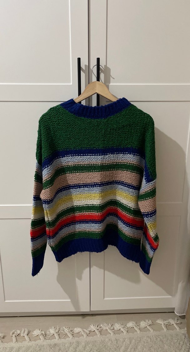 Renkli Çizgili Kadın Triko Kazak - Görsel 2