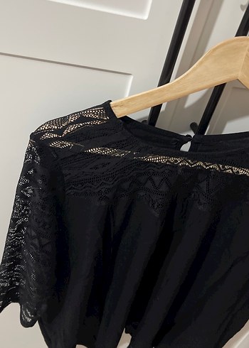Dantel Detaylı Siyah Goth Bluz - Görsel 2