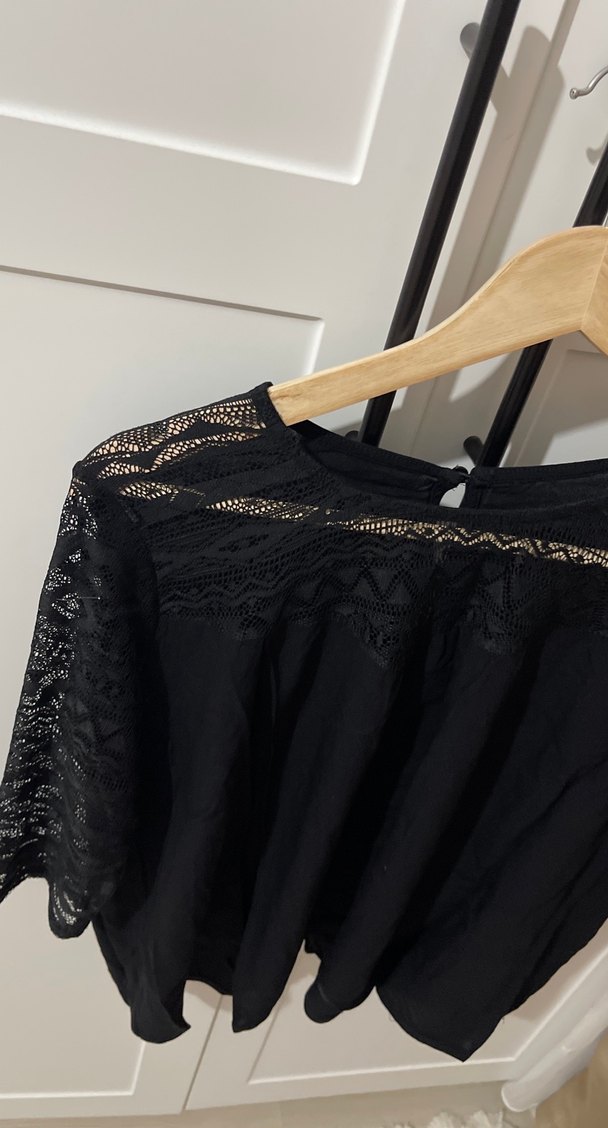 Dantel Detaylı Siyah Goth Bluz - Görsel 2