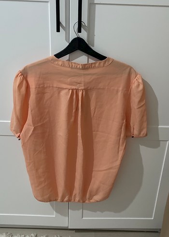 Bej Keten Kısa Kollu Bluz - Görsel 4