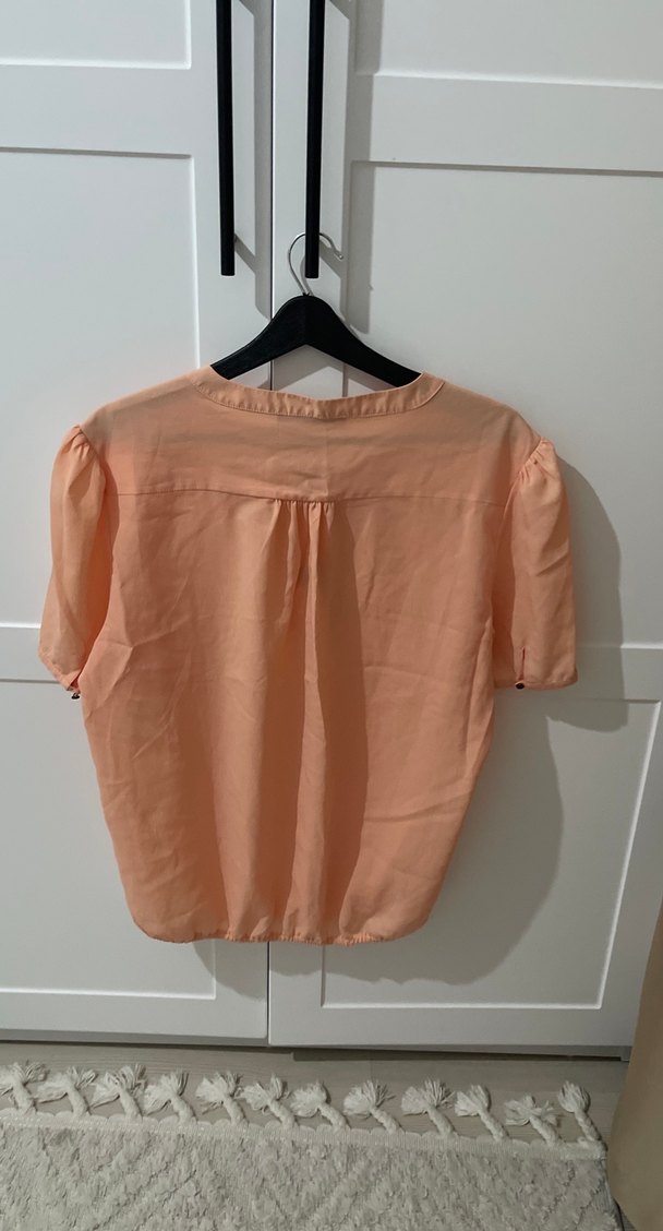 Bej Keten Kısa Kollu Bluz - Görsel 4