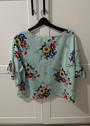 Mavi Çiçek Desenli Salaş Bluz - Görsel 3