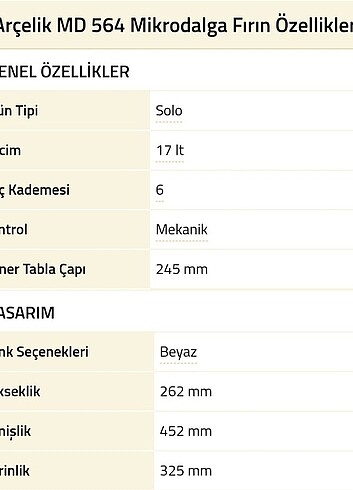 Arçelik Sıfır Arçelik Mikro Dalga Fırın MD 546