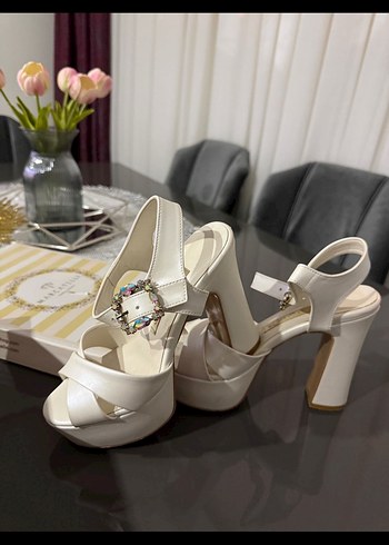 marcatelli Beyaz Platform Topuklu Kadın düğün Ayakkabı - Görsel 3