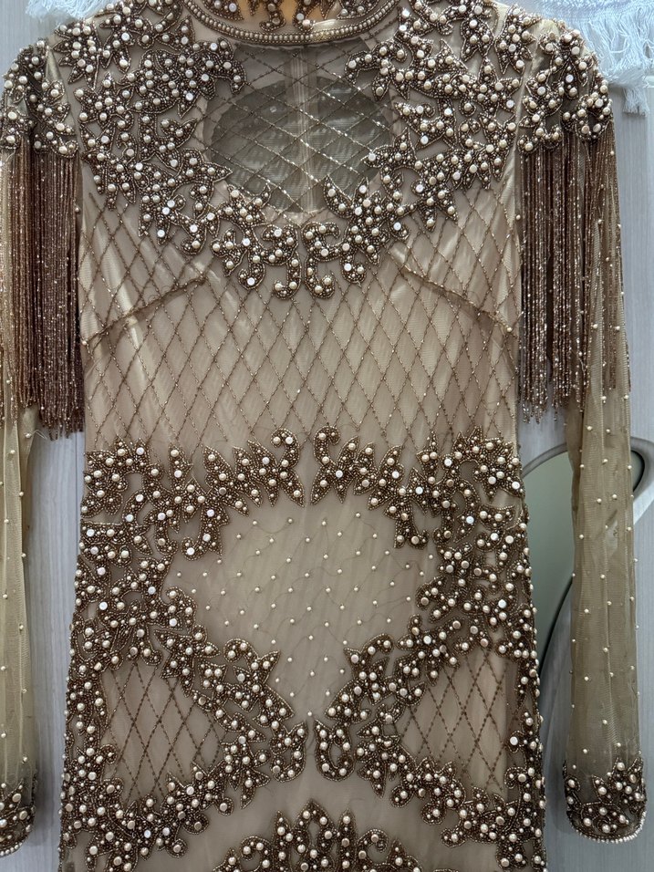 Kenzel Boncuk İşlemeli Yüksek Yakalı Uzun Abiye Elbise - Görsel 2