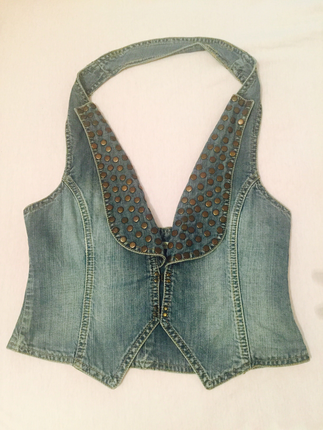 Batik jean zımbalı yelek