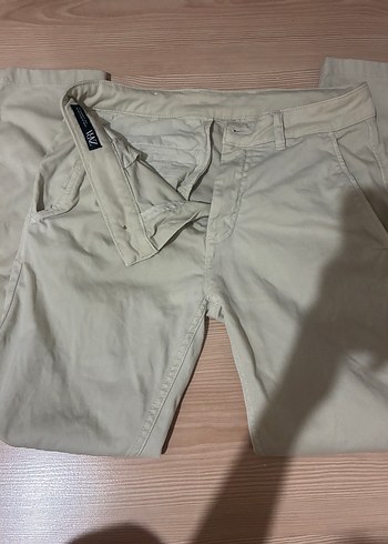 Düğmeli Bej kadın Keten Pantolon - Görsel 2