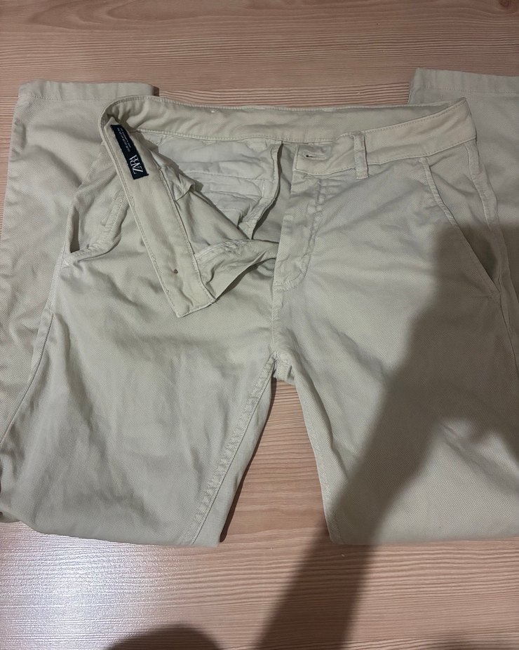 Düğmeli Bej kadın Keten Pantolon - Görsel 2