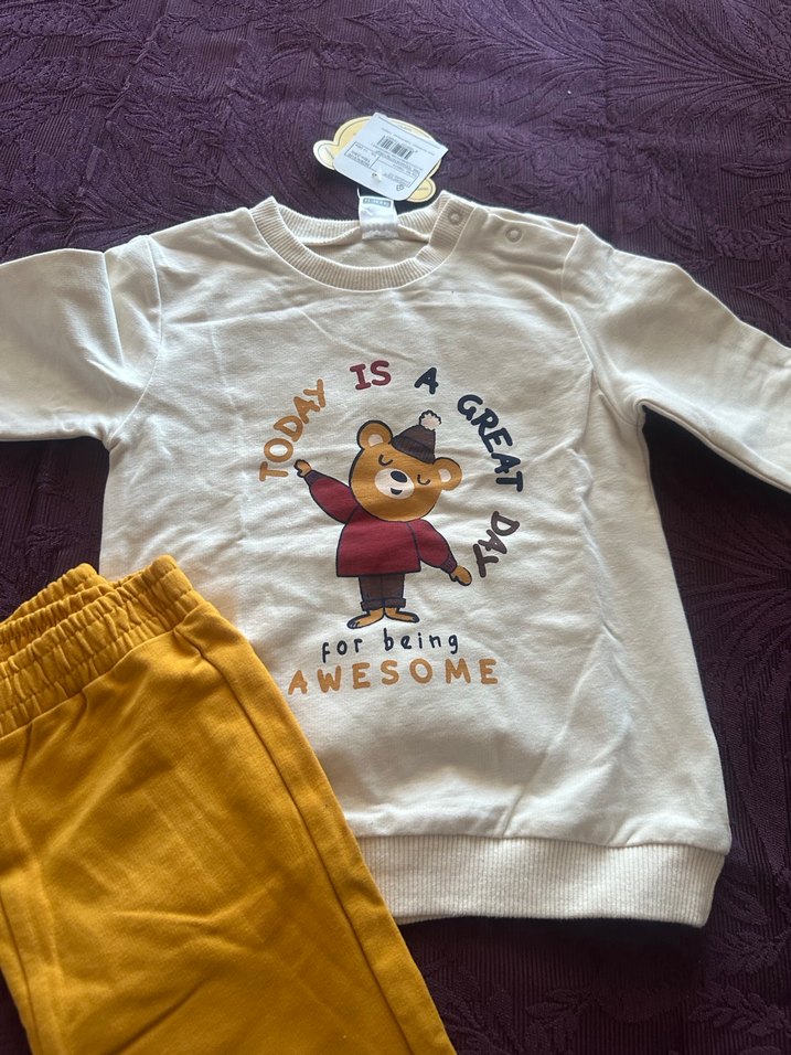 Bebek Erkek Sarı Pamuklu Baskılı Takım - Görsel 2