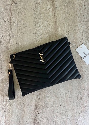 Siyah Deri YSL Fermuarlı El Çantası