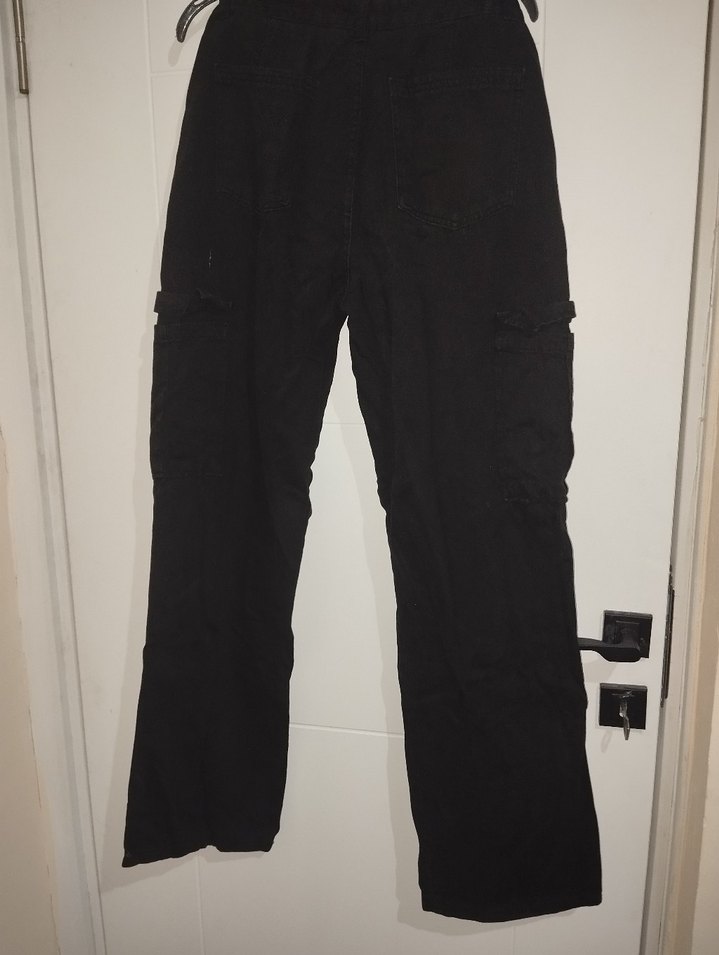 Siyah Süet Bol Kesim Kargo Pantolon - Görsel 2