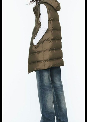 zara Kadın hakı Kapüşonlu Şişme Yelek - Görsel 5