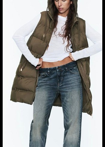 zara Kadın hakı Kapüşonlu Şişme Yelek - Görsel 8