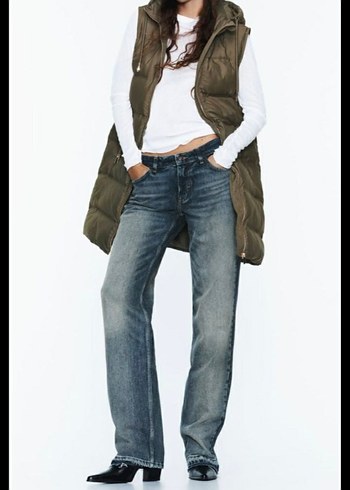 zara Kadın hakı Kapüşonlu Şişme Yelek - Görsel 3