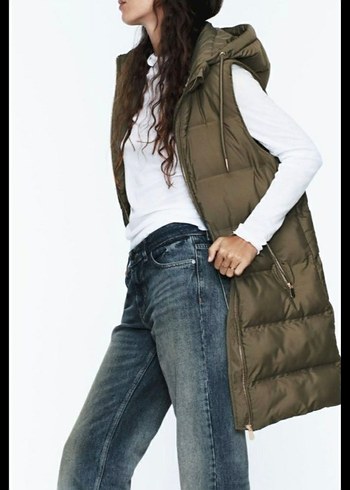 zara Kadın hakı Kapüşonlu Şişme Yelek - Görsel 2