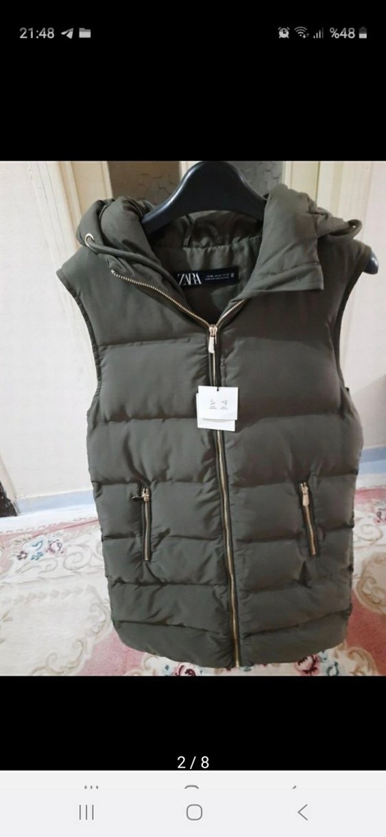 zara Kadın hakı Kapüşonlu Şişme Yelek - Görsel 4