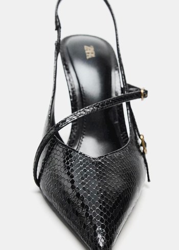Tokalı Siyah Yılan Desenli Stiletto - Görsel 6
