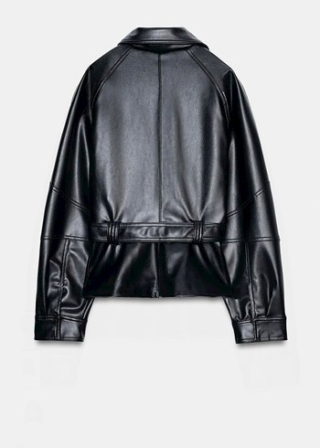 zara Kadın Siyah Deri Biker Ceket, Kemerli - Görsel 6