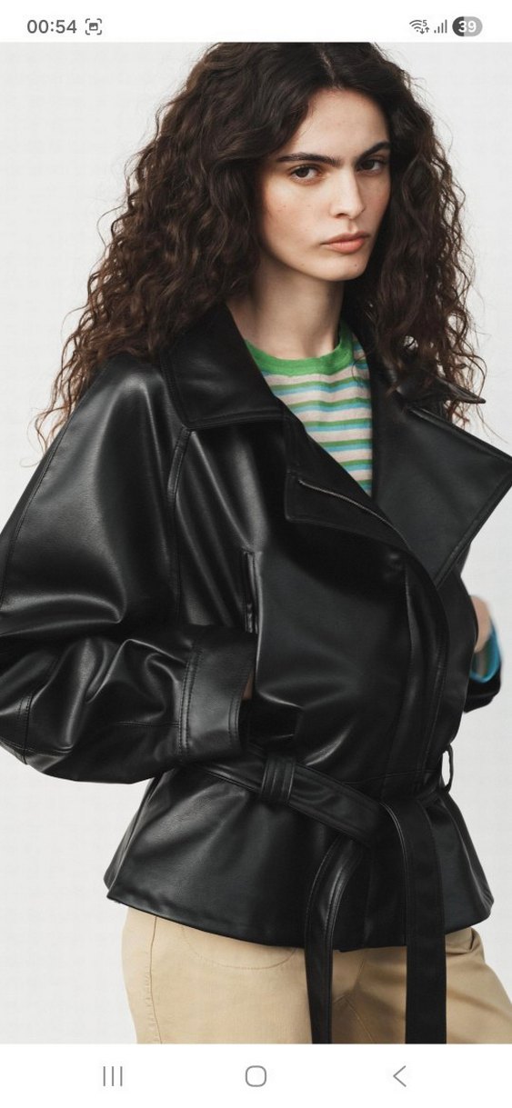 zara Kadın Siyah Deri Biker Ceket, Kemerli - Görsel 4