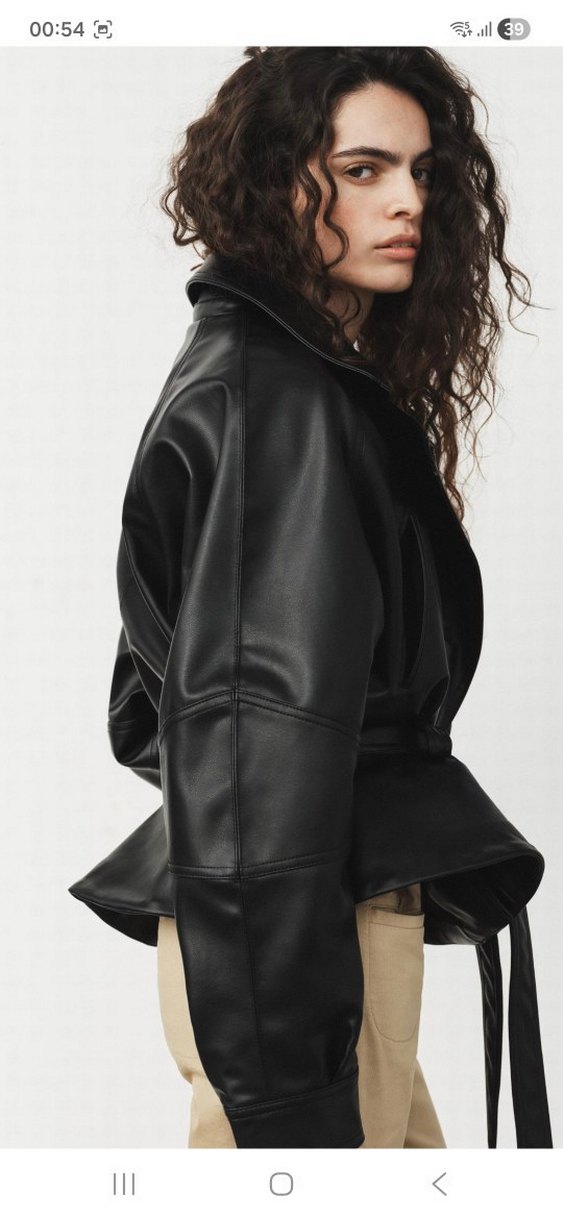 zara Kadın Siyah Deri Kemerli Biker Ceket - Görsel 2