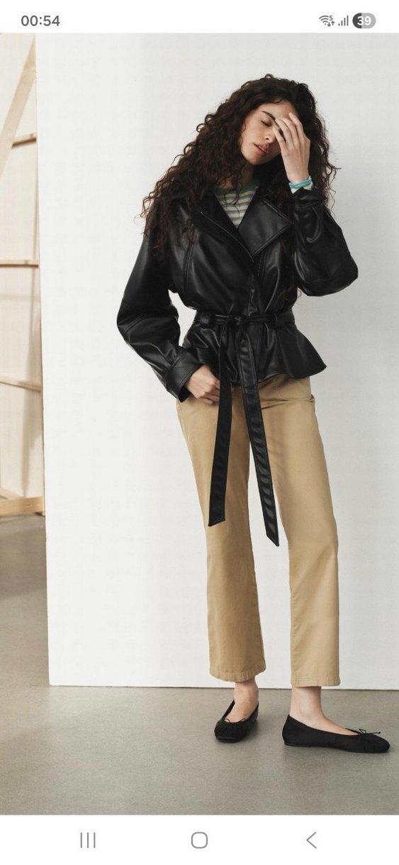 zara Kadın Siyah Kemerli Deri Biker Ceket - Görsel 5
