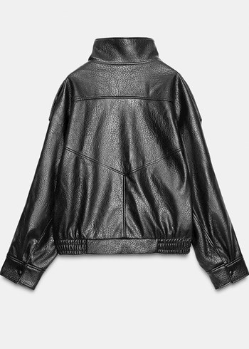 zara Siyah Deri Biker Ceket Yüksek Yaka - Görsel 2