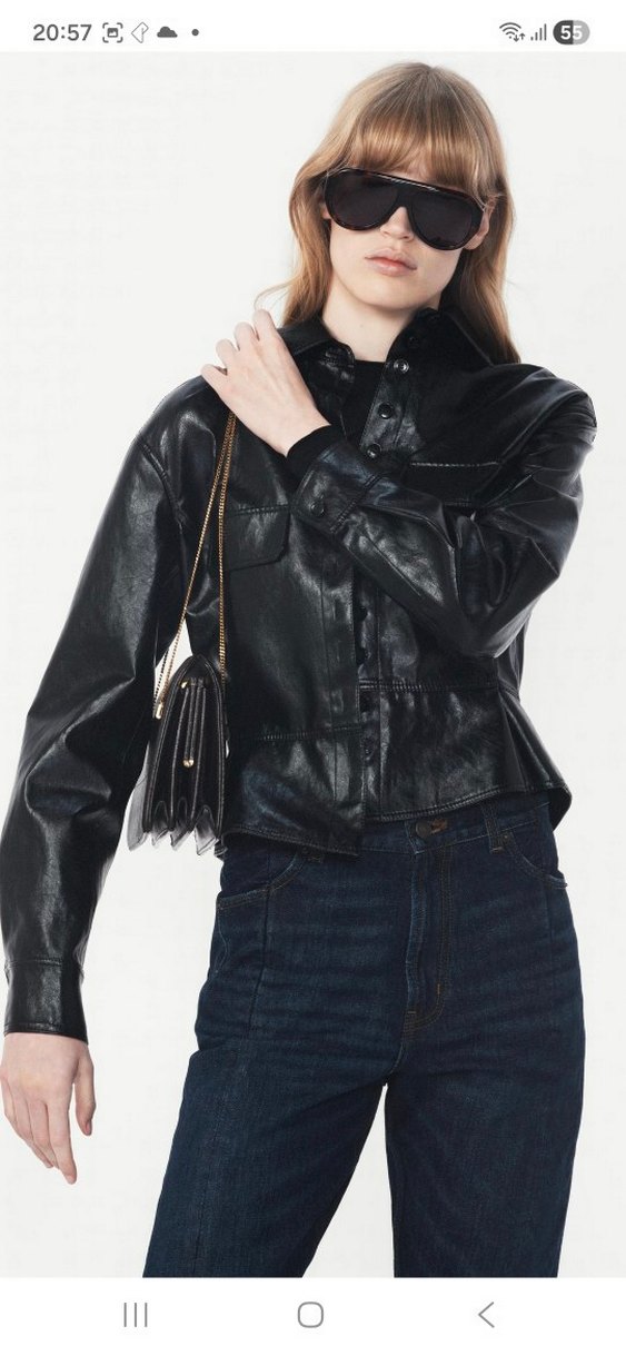 Düğmeli Siyah Deri Biker Ceket - Görsel 4