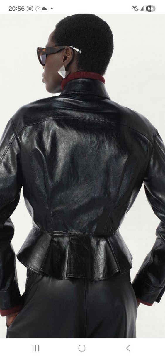 Düğmeli Siyah Kadın Deri Biker Ceket - Görsel 5