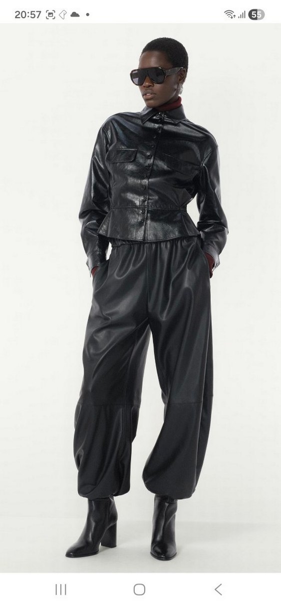 Düğmeli Siyah Kadın Deri Biker Ceket - Görsel 3