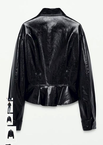 Düğmeli Siyah Deri Kadın Biker Ceket - Görsel 2