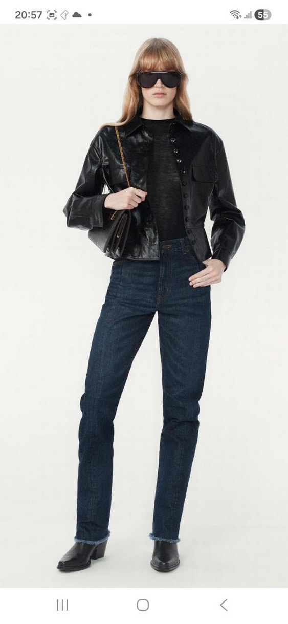 Düğmeli Siyah Deri Biker Ceket - Görsel 4