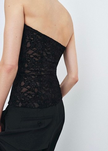 Dantelli Siyah Deri Straplez Mini Bustiyer - Görsel 4