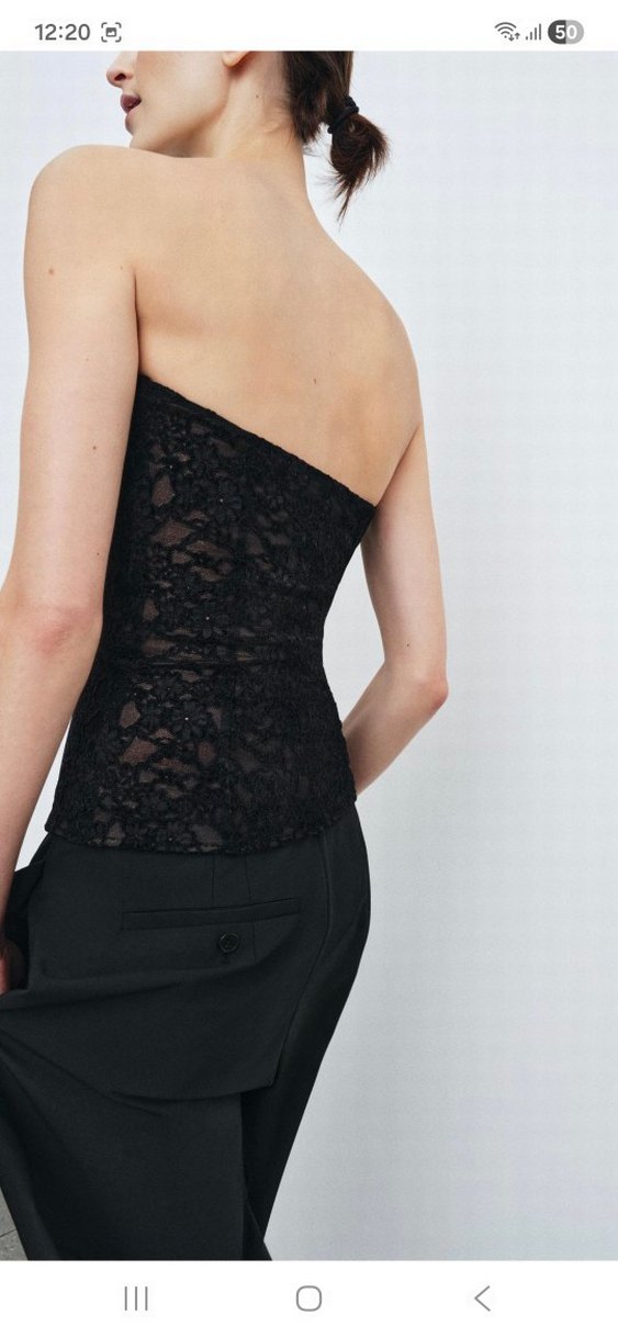 Dantelli Siyah Deri Straplez Mini Bustiyer - Görsel 4