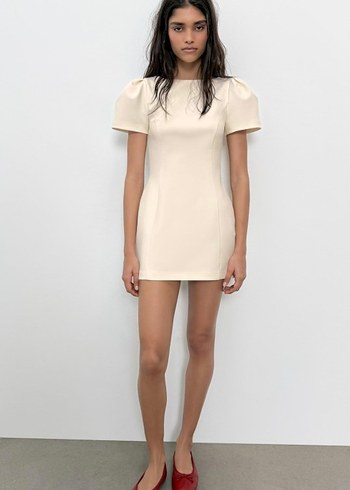 Zara Kisa Kollu Mini Beyaz Elbise