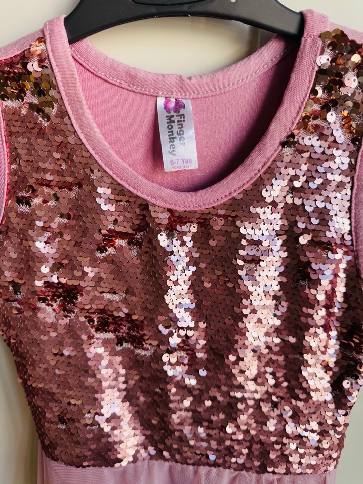 Pullu Pembe Kolsuz Kız Çocuk Elbise - Görsel 2