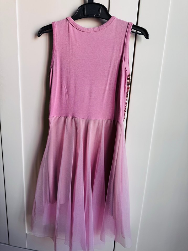 Pullu Pembe Kolsuz Kız Çocuk Elbise - Görsel 3