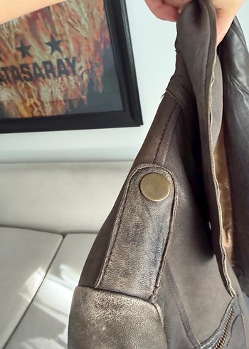 Mango gerçek deri Kadın Kahverengi Deri Biker Ceket - Görsel 3