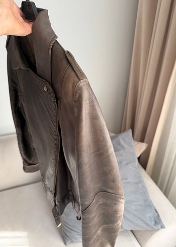 Mango gerçek deri Kadın Kahverengi Deri Biker Ceket - Görsel 11