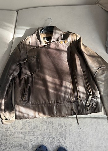 Mango gerçek deri Kadın Kahverengi Deri Biker Ceket - Görsel 6