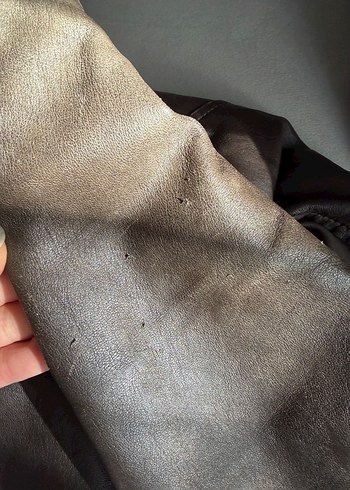 Mango gerçek deri Kadın Kahverengi Deri Biker Ceket - Görsel 7