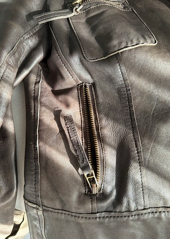 Mango gerçek deri Kadın Kahverengi Deri Biker Ceket - Görsel 10