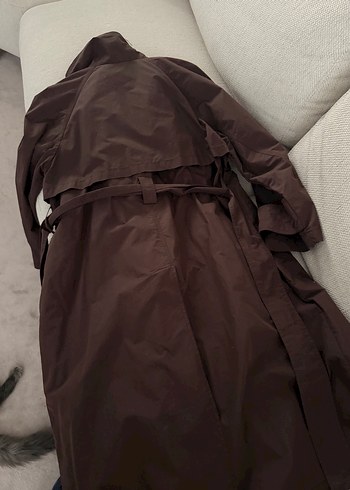 Zara dik yaka Kahverengi Uzun Trench Coat, Rahat Kesim - Görsel 5