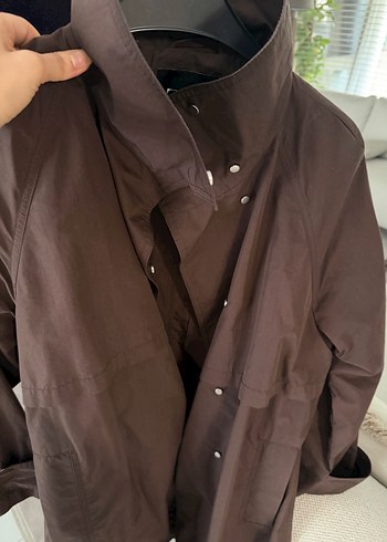 Zara dik yaka Kahverengi Uzun Trench Coat, Rahat Kesim - Görsel 7