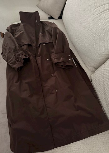 Zara dik yaka Kahverengi Uzun Trench Coat, Rahat Kesim - Görsel 2