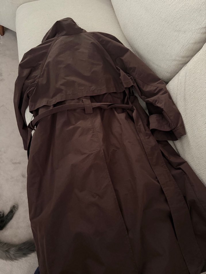 Zara dik yaka Kahverengi Uzun Trench Coat, Rahat Kesim - Görsel 5