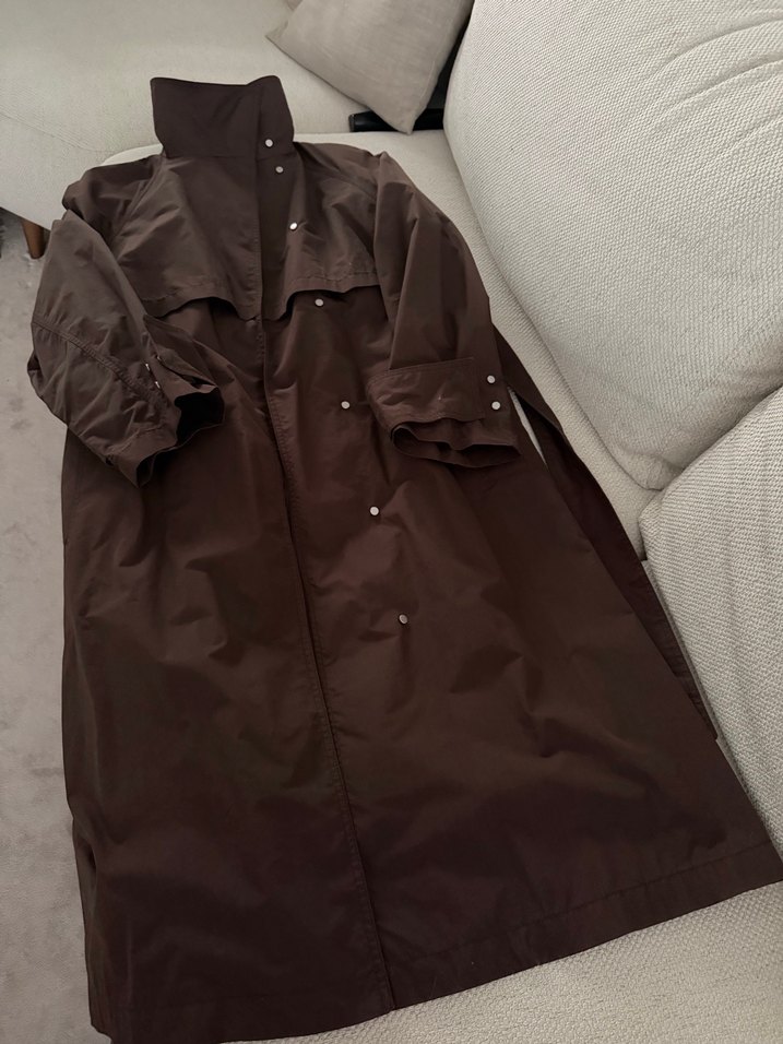 Zara dik yaka Kahverengi Uzun Trench Coat, Rahat Kesim - Görsel 2