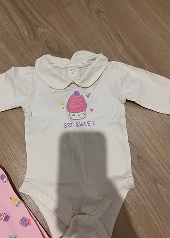 Pembe Baskılı Triko Bebek Kıyafet Seti - Görsel 2